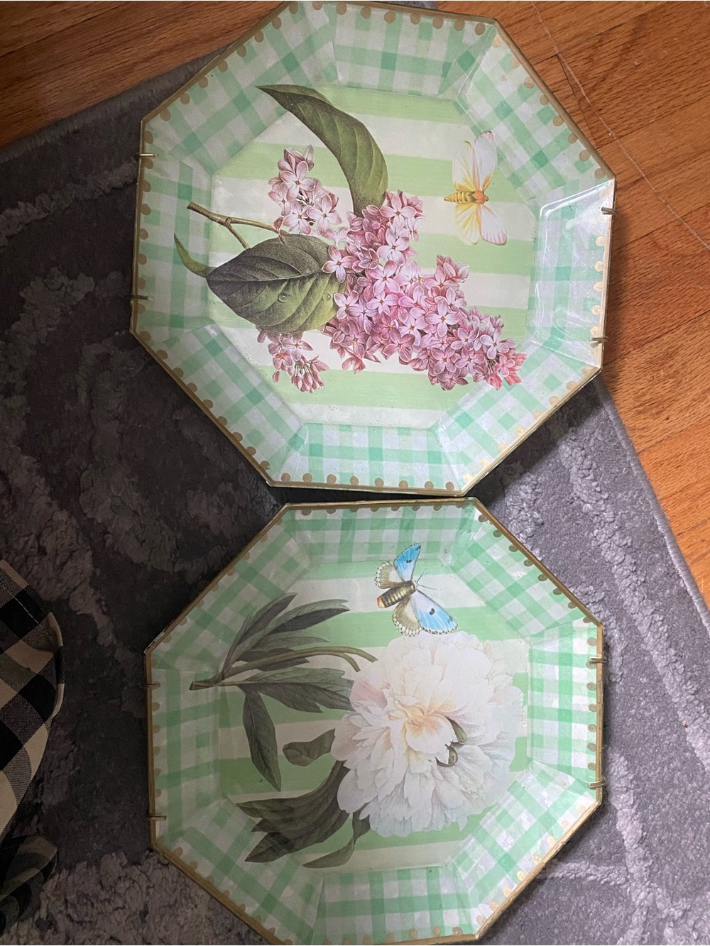 Decorative Floral Octagon Platter - Green Check